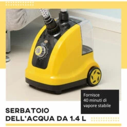 HomCom Stiratrice A Vapore Verticale Professionale 1.4L 1800W, Giallo -Pulizia Della Casa 10657268 4