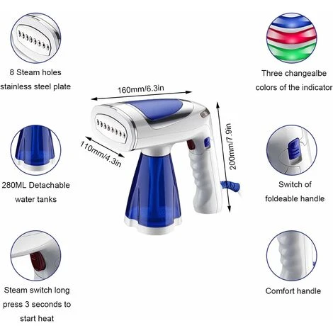 HIASDFLS Piroscafo Da Viaggio, Stendibiancheria, Ferro Da Stiro A Vapore, Riscaldamento 25S, Mini Formato Con Serbatoio D'acqua Da 250 Ml, Ferro Da Stiro Portatile Da Viaggio Per Tutti I Tessuti, Senz 5 HIASDFLS Piroscafo Da Viaggio, Stendibiancheria, Ferro Da Stiro A Vapore, Riscaldamento 25S, Mini Formato Con Serbatoio D'acqua Da 250 Ml, Ferro Da Stiro Portatile Da Viaggio Per Tutti I Tessuti, Senz - immagine 3