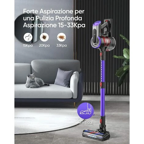 BuTure Aspirapolvere Senza Fili, 33Kpa/400W Scopa Elettrica Senza Fili Potente Con Display Touch E LED, 55Mins Batteria Rimovibile, 4 In 1 Aspirapolvere Per Peli Animali/Pavimenti/Tappeti/Divano-JR400 4 BuTure Aspirapolvere Senza Fili, 33Kpa/400W Scopa Elettrica Senza Fili Potente Con Display Touch E LED, 55Mins Batteria Rimovibile, 4 In 1 Aspirapolvere Per Peli Animali/Pavimenti/Tappeti/Divano-JR400 - immagine 2
