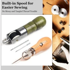 Strumento Per Cucire In Pelle Cucitrice A Mano Punteruolo Per Cucire Riparazione Per Tappezzeria Strumento Per Cucire Con 1 Filo Di Cera 2 Aghi Per Tessuto In Pelle (marrone) -Pulizia Della Casa 77493579 5