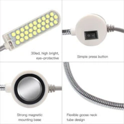AC110-245V 2W 30LED Lampada Della Luce Della Macchina Da Cucire Magnetico Base Fissa Tubo Flessibile Flessibile Collo D'oca Design Per I Lavori Domestici Lavori Domestici Faccende -Pulizia Della Casa 93429298 3