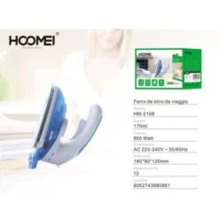 Trade Shop - Ferro Da Stiro A Vapore Viaggio 800w Piastra Teflon Con Manico Reclinabile Hm-2108