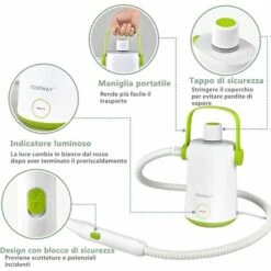 COSTWAY 1000W Pulitore A Vapore Multiuso, Macchina A Vapore Portatile Con 10 Accessori Serbatoio Da 300 Ml, Pulizia A Vapore Con Tubo Flessibile Per Cucina Bagno Finestre (Verde) -Pulizia Della Casa 96369147 3