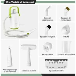 COSTWAY 1000W Pulitore A Vapore Multiuso, Macchina A Vapore Portatile Con 10 Accessori Serbatoio Da 300 Ml, Pulizia A Vapore Con Tubo Flessibile Per Cucina Bagno Finestre (Verde) -Pulizia Della Casa 96369147 5